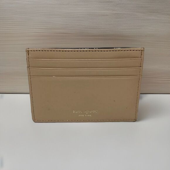 Kate Spade New York Black/Tan Patent Leather Coins & Card Holder Case Wallet - Picture 2 of 4